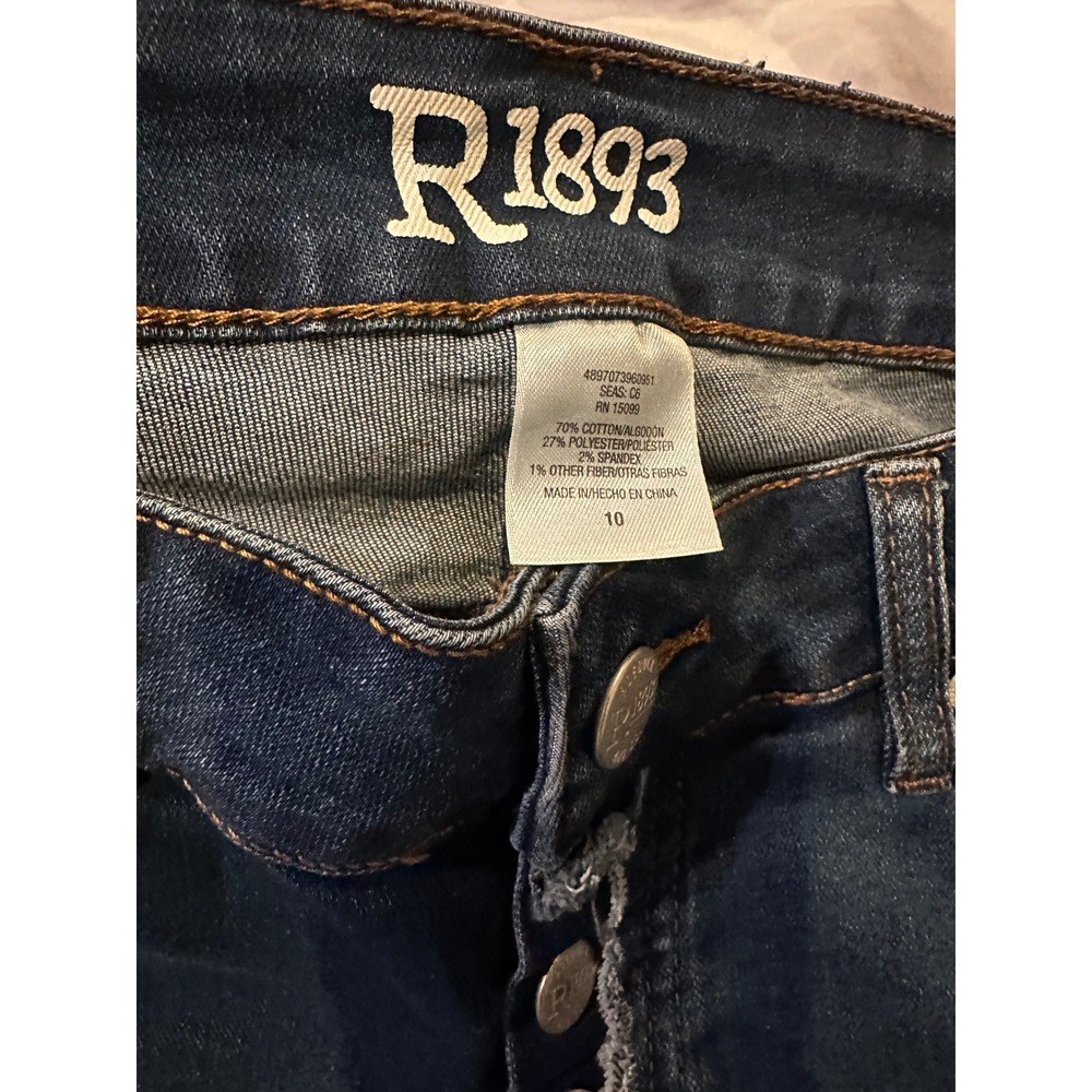 R1893 Womens Distressed Skinny Jeans Dark Wash Button Fly Frayed Hem Size 10 - Picture 2 of 14
